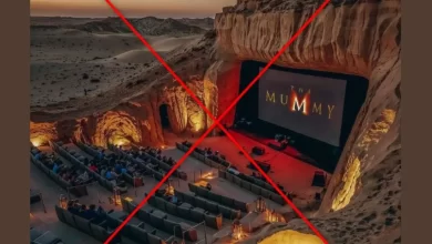 حقيقه عُرض فيلم "المومياء" في صالة سينمائية مفتوحة وسط أراضي الصحراء المصرية!
